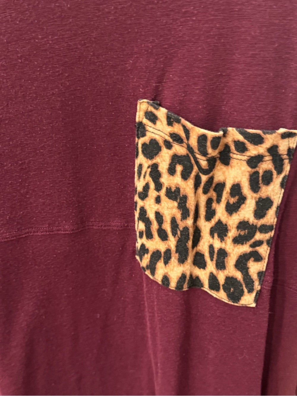 PINK Victoria's Secret Plum Long-Sleeve Top with Leopard Print Pocket - Picture 2 of 4